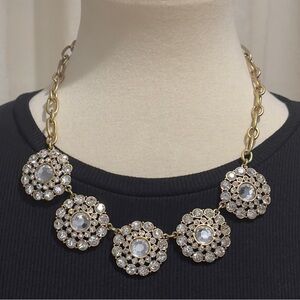 J.Crew Goldtone Clear Rhinestone Cluster Collar Necklace Bridal Business Signed